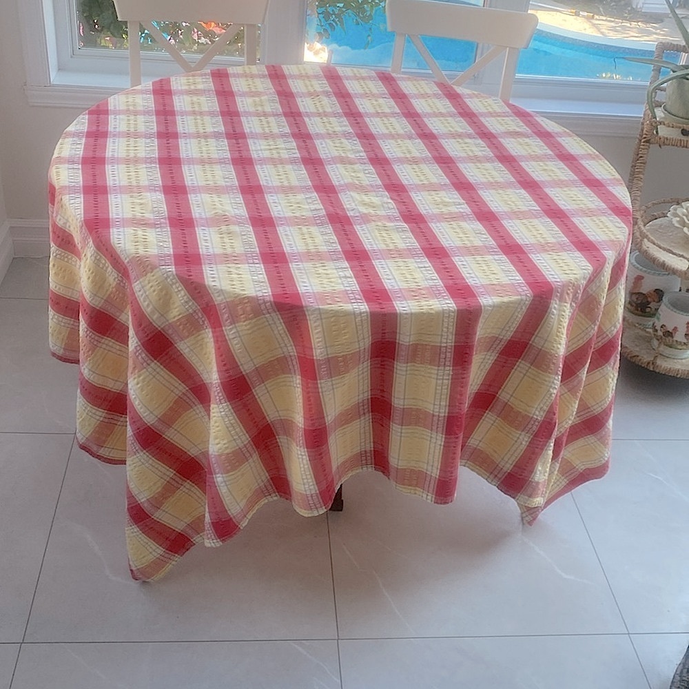 Simons Red & Yellow Plaid Large Square Tablecloth size 
75.5” x 73.5